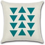 4 pieces of 45 x 45 cm pillowcases, square decorative pillow cover for sofa cushion with printed blue triangle design.